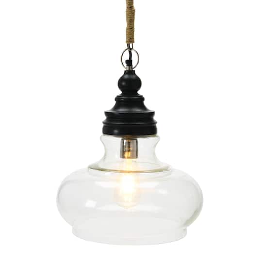Hello Honey® 15" Glass & Mango Wood Pendant Light